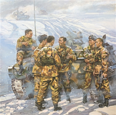 　油畫《風(fēng)雪青春》，作者孫立新。