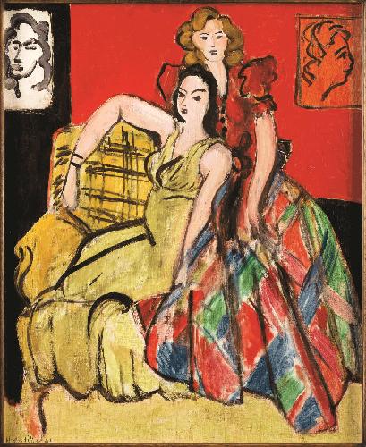 　馬蒂斯《兩位女孩，黃色裙與蘇格蘭格紋裙》