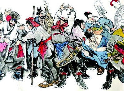 《水滸傳》“敘一百八人，人有其性情”，就是因?yàn)樽髡咄ㄟ^具體的細(xì)節(jié)描寫抓住了不同人物的性格特征。圖片選自趙成波所繪的《水滸一百零八將》。資料圖片