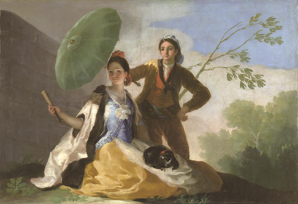 戈雅的創(chuàng)造力在他漫長(zhǎng)的藝術(shù)生涯中始終強(qiáng)烈而持久。這幅《陽(yáng)傘》是戈雅最浪漫美好的畫作之一。