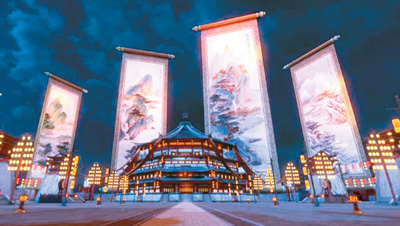 《唐宮夜宴》展覽中，含元殿外景。 　　出品方供圖