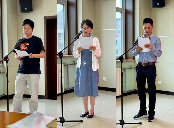 何健、趙立靜、李永超（從左至右）三位學員代表發(fā)言