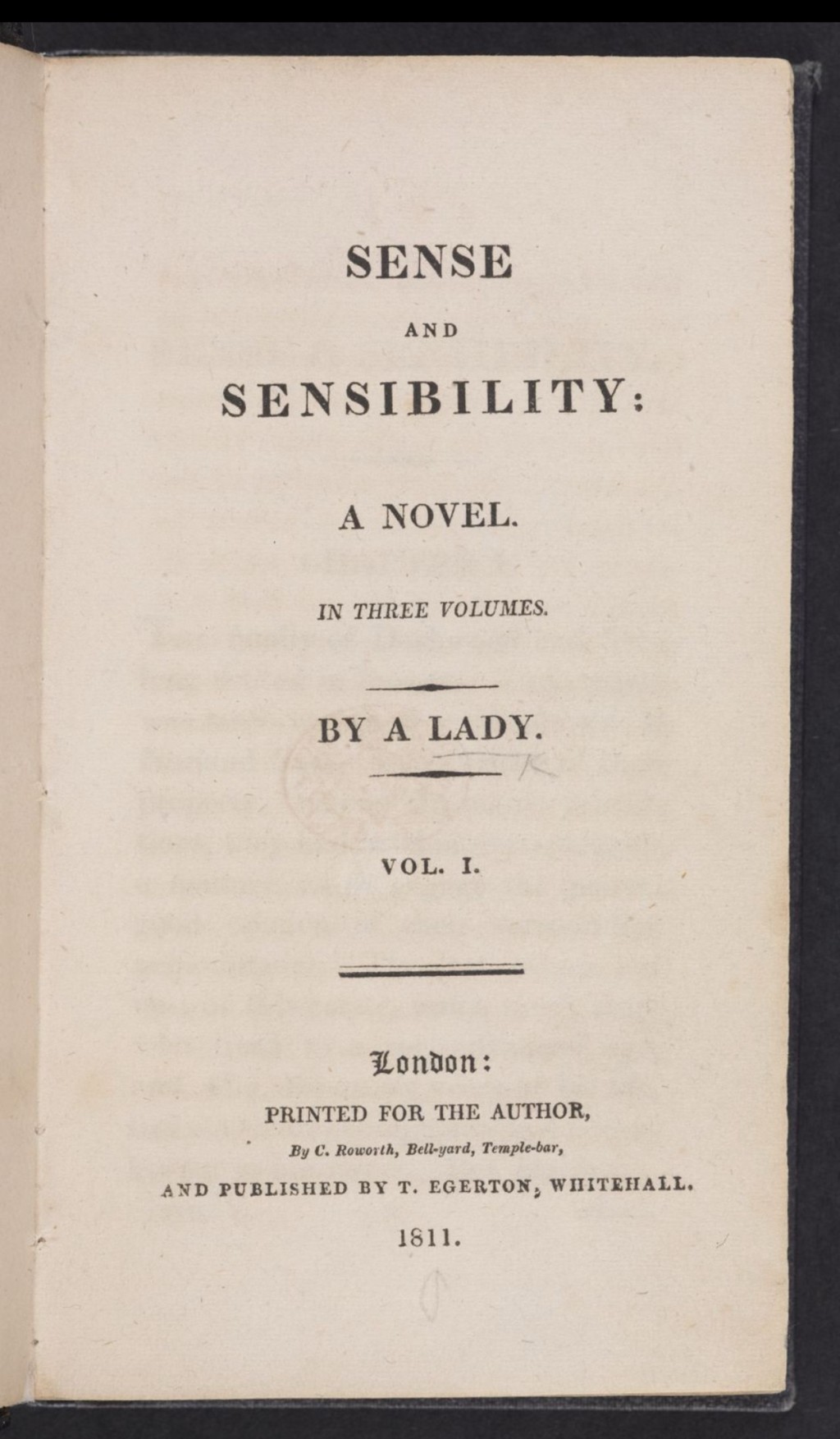 大英圖書館 簡·奧斯汀《理智與情感》第一版扉頁，圖片來自大英圖書館館藏。