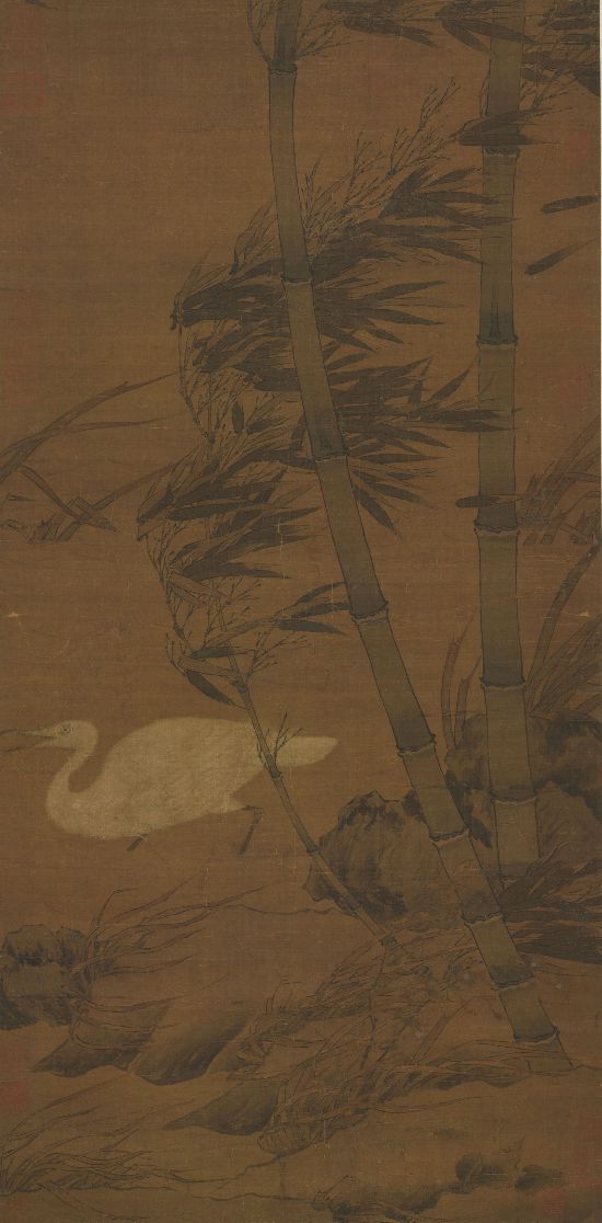 (宋) 崔白 (傳) 竹鷗圖 絹本設(shè)色 縱101.3厘米 橫49.9厘米 臺北故宮博物院藏