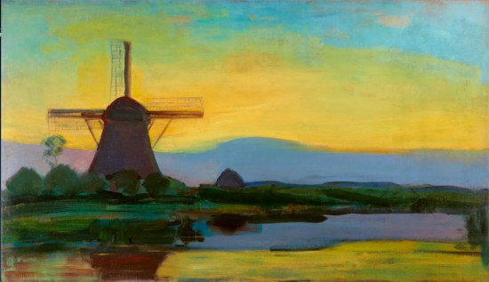 蒙德里安，《黃昏的磨坊》，約1907-1908年，布面油畫(huà)，海牙藝術(shù)博物館藏（貝耶勒基金會(huì)展品）