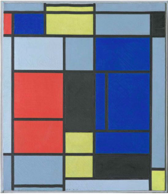 蒙德里安，《繪畫(huà) I》，1921/1925，布面油畫(huà)，貝耶勒基金會(huì)藏（貝耶勒基金會(huì)展品）